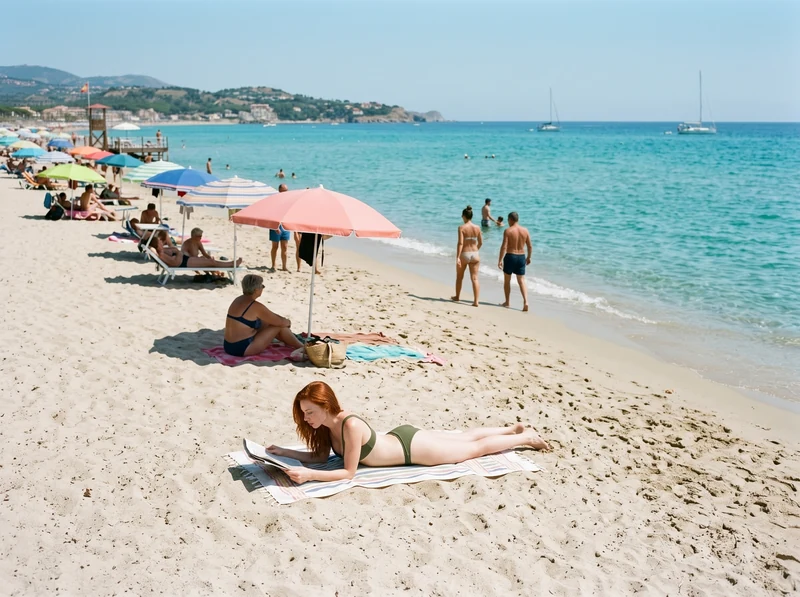 Costume da bagno in spiaggia con luce dura di mezzogiorno